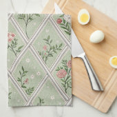 Landelijk groene vintage bloem theedoek (Quarter Fold)
