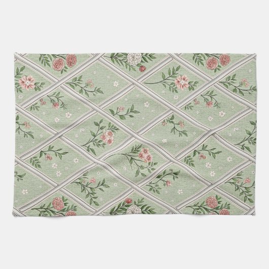 Landelijk groene vintage bloem theedoek (Horizontaal)