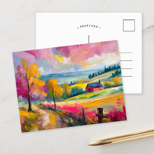 Landelijk herfstlandschap Moderne Abstracte kunst Briefkaart