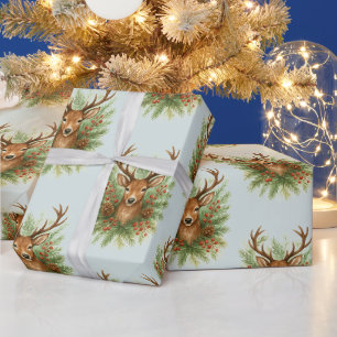 Landelijk hertenhoofd in bosland met wintergroen - cadeaupapier