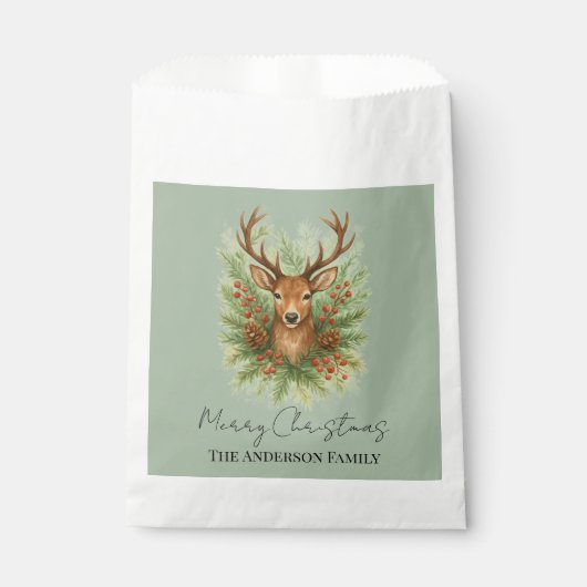 Landelijk hertenhoofd in bosomgeving met winterfol bedankzakje (Voorkant)