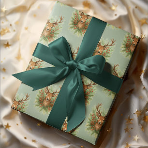 Landelijk hertenhoofd met winterfoliage -  cadeaupapier
