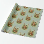 Landelijk hertenhoofd met winterfoliage - cadeaupapier (Uitgerold)