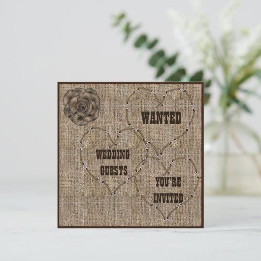 Landelijk Hessian Burlap Wedding Kaart (Staand voorkant)