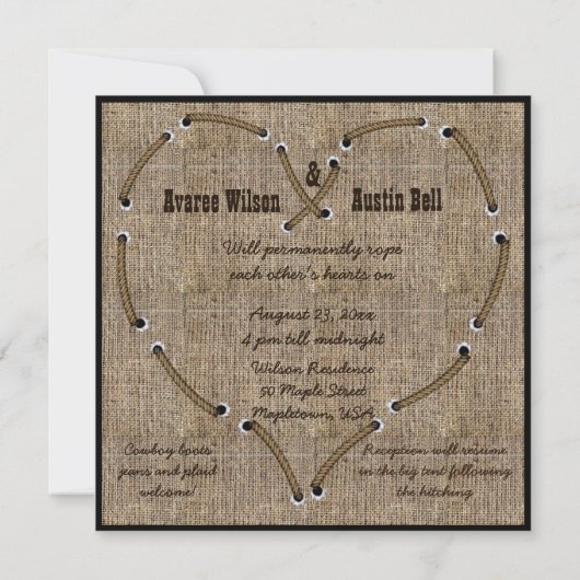Landelijk Hessian Burlap Wedding Kaart (Achterkant)