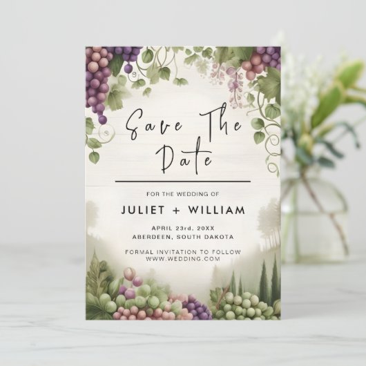 Landelijk hout fruit Ivy wijngaard bruiloft Save The Date (Staand voorkant)