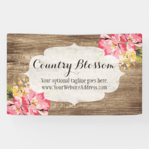 Landelijk hout & geschilderde roze hibiscus bloem  spandoek