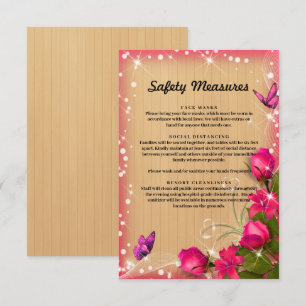 Landelijk hout roze bloem vlinder veiligheidsmaatr informatiekaartje