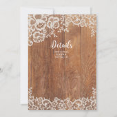 Landelijk houten en kanten trouwuitnodiging, rusti kaart (Achterkant)