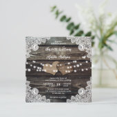 Landelijk Houten Jute Harten Bloemsluiers Bruiloft Kaart (Staand voorkant)