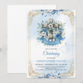 Landelijk houten kruis blauwe bloemen gouden lijst kaart (Voorkant / Achterkant)