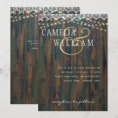 LANDELIJK HOUTEN LICHTEN KANT Bruiloft Uitnodiging (Voorkant / Achterkant)
