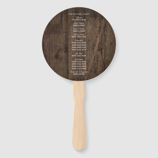Landelijk Houten Schuur Bruiloftsprogramma Handwaaier (Achterkant)