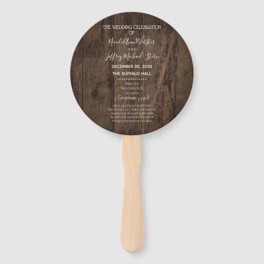Landelijk Houten Schuur Bruiloftsprogramma Handwaaier (Voorkant)