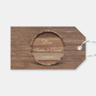 Landelijk Houten Trouwvat-monogram Cadeaulabel