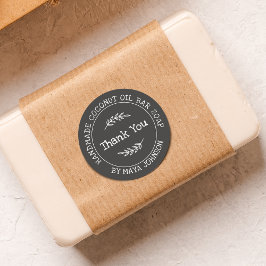 Landelijk houtskoolgrijs handgemaakt bedankt ronde sticker