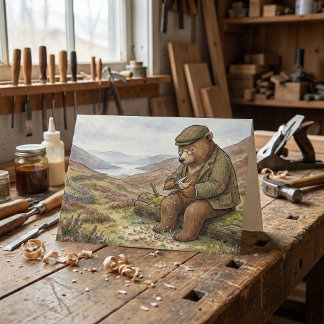 Landelijk houtsnijbeer traditionele Vaderdag Kaart