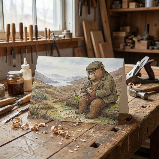 Landelijk houtsnijbeer traditionele Vaderdag Kaart