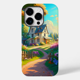 landelijk huis met bloemen tuin  Case-Mate iPhone 14 pro hoesje