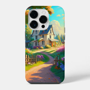 landelijk huis met bloementuin iPhone 14 plus hoesje