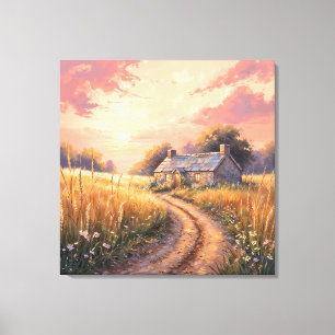 Landelijk huisje - Schilderachtig landschap Canvas Afdruk