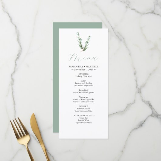 Landelijk huwelijksmenu voor winterviering menu (Voorkant / Achterkant in situ)