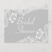 Landelijk kant grijs wit kanten elegant bruidsdouc uitnodiging briefkaart (Voorkant)