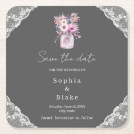 Landelijk kant Metselwerkpot Grijs Bewaar de datum Kartonnen Onderzetters