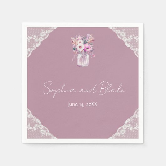 Landelijk kant Metselwerkpot Roze Bruiloft Servet (Voorkant)