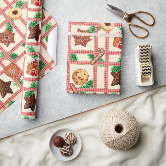 Landelijk kerst geruit & koekjes cadeaupapier (Crafts)