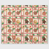 Landelijk kerst geruit & koekjes cadeaupapier (Vlak)
