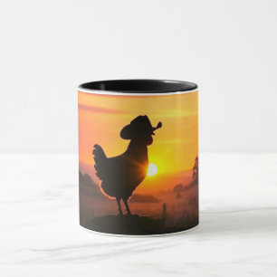 Landelijk Kip in een Zonsondergang Cowboyhoed Grap Mok