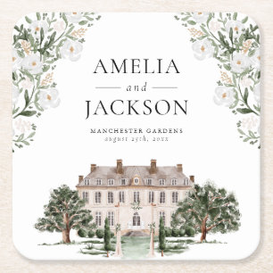 Landelijk landhuis bruiloft kartonnen onderzetters