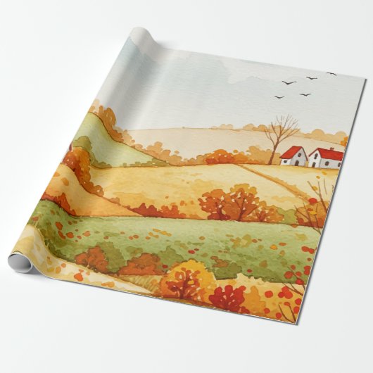 Landelijk landschap cadeaupapier (Uitgerold)