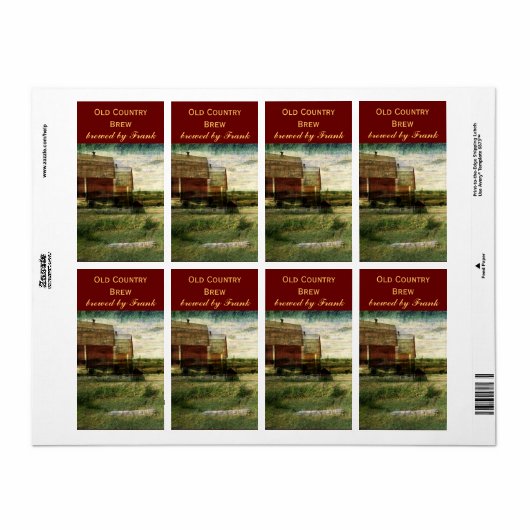Landelijk landschap met rode schuren bier flesetik etiket (Full Sheet)