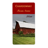 Landelijk landschap met rode schuur wijn fles labe etiket (Voorkant)