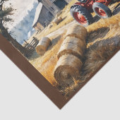 Landelijk landschap met schuur en tractor tissuepapier (Detail)