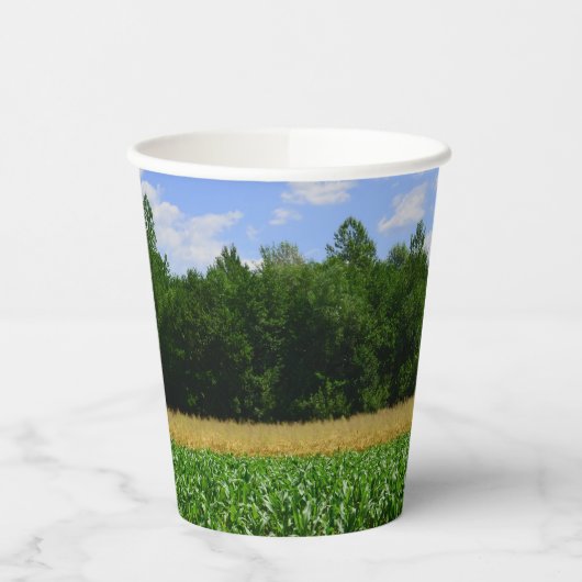 Landelijk landschap van een maïs- & tarweveld & bl papieren bekers (Links)