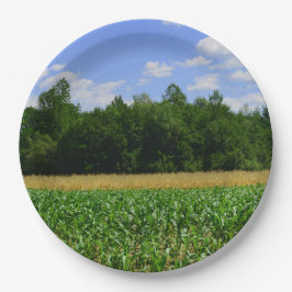 Landelijk landschap van een maïs- & tarweveld & bl papieren bordje