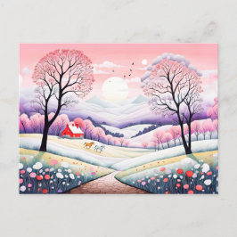 Landelijk landschap van winter naar lente overgang briefkaart