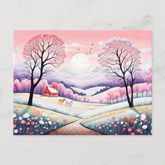 Landelijk landschap van winter naar lente overgang briefkaart (Voorkant)