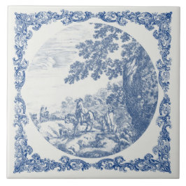 Landelijk landschap vintage chic Delft blauw Tegeltje