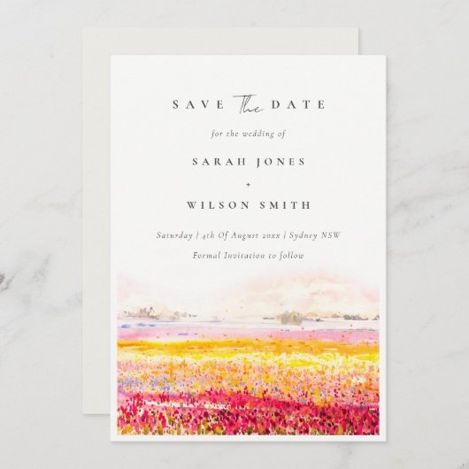 Landelijk lenteland Florale velden Landschap Save The Date (Voorkant / Achterkant)