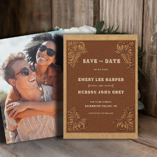Landelijk Leren Western Rustieke Bruiloft Save The Date
