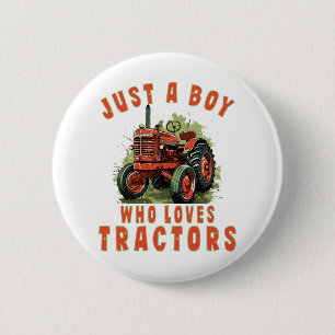 Landelijk leven Jongen die van tractoren houdt Ronde Button 5,7 Cm
