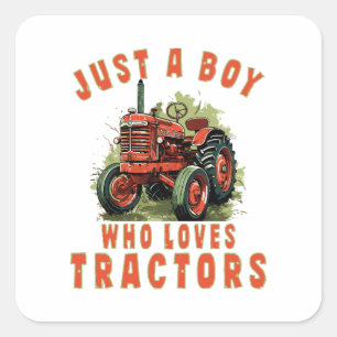 Landelijk leven Jongen die van tractoren houdt Vierkante Sticker
