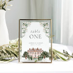 Landelijk Manor Trouwtafel Nummer Kaart<br><div class="desc">Dit ontwerp is voorzien van een prachtig landhuis versierd met witte bloemen en groen.</div>