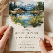 Landelijk meer en schuur waterverf bruiloft kaart