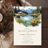 Landelijk meer en schuur waterverf bruiloft kaart