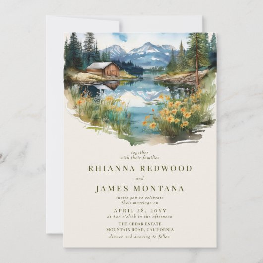 Landelijk meer en schuur waterverf bruiloft kaart (Voorkant)